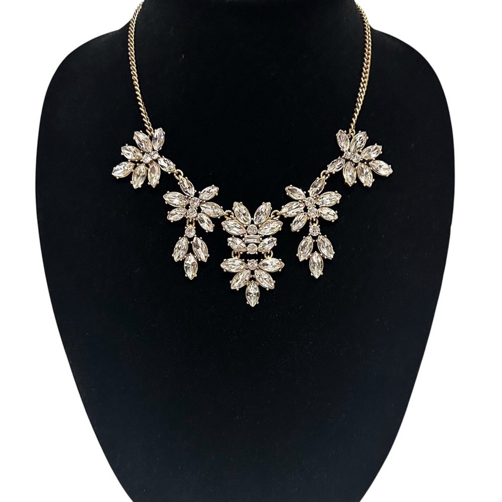 J Crew Rhinestone Leaf Cluster Statement Necklace - image 1